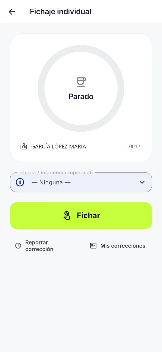 Fichaje desde el móvil